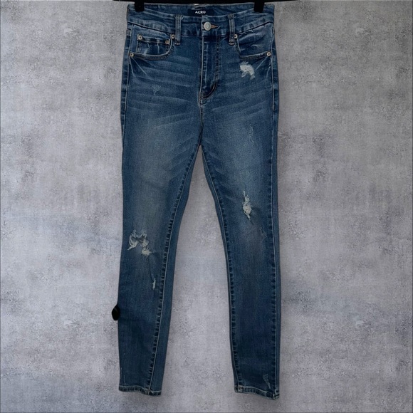 Women's Distressed Blue Skinny Jeans - Picture 1 of 8